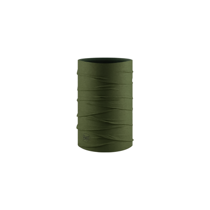 Green BUFF CoolNet UV Neckwear, a lightweight gaiter for sun protection and comfort during outdoor activities.