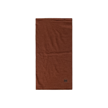 Buff neck warmer in brown, crafted from Merino wool, adaptable for multiple styles, ideal for outdoor adventures.