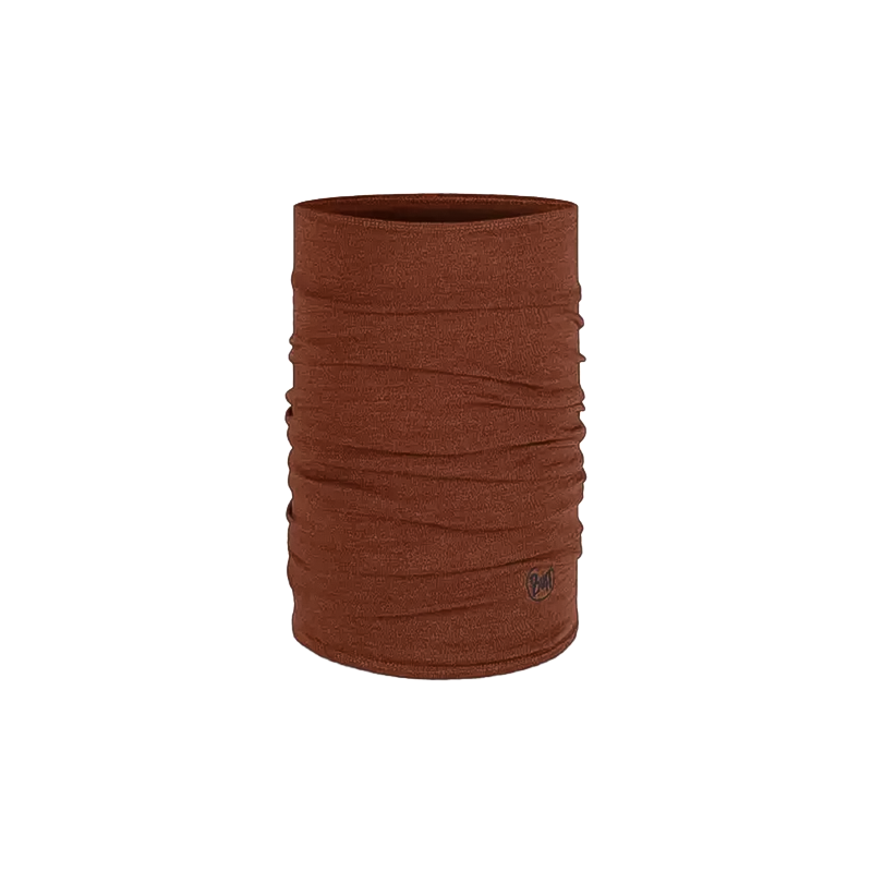 Brown Buff neck warmer made from eco-friendly Merino wool, versatile for all seasons and various outdoor activities.