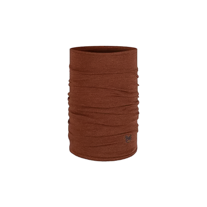 Brown Buff neck warmer made from eco-friendly Merino wool, versatile for all seasons and various outdoor activities.
