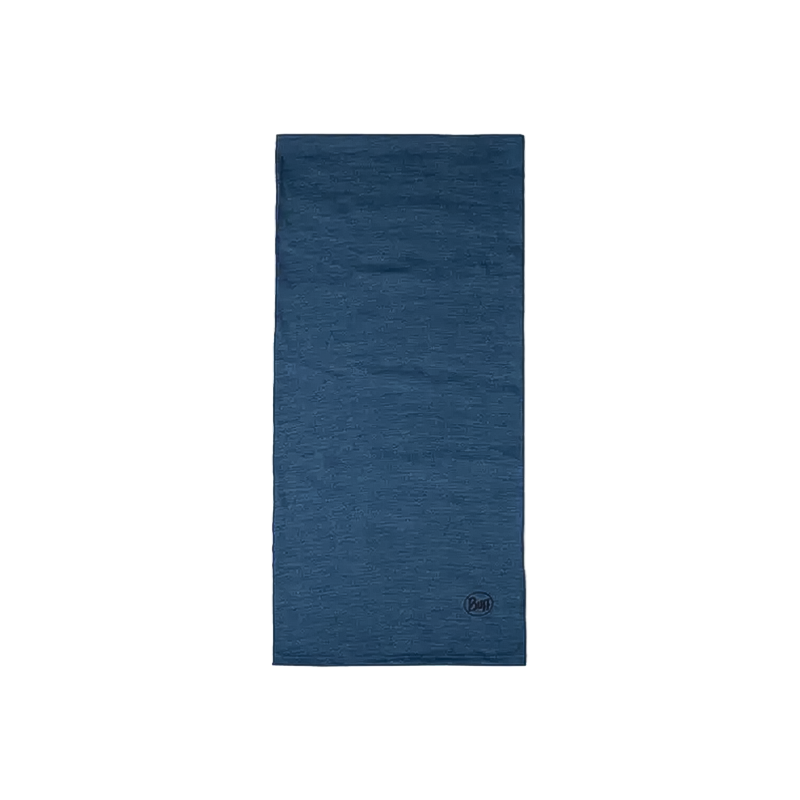 Buff neck warmer in blue, crafted from soft Merino wool, adaptable for various styles, ideal for outdoor adventures.