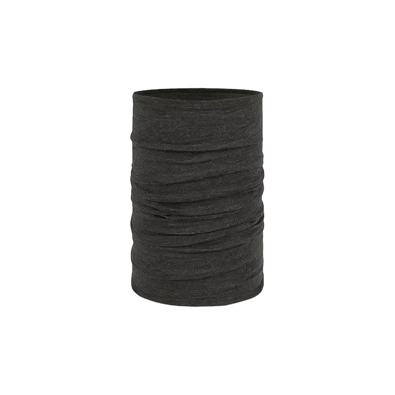 Gray Merino wool neck warmer on a white background, versatile for various styles and ideal for outdoor activities.
