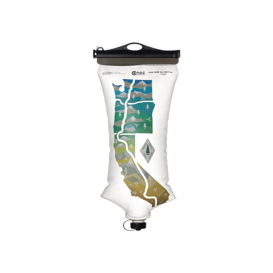 A water bottle featuring a California map design, showcasing its outdoor adventure theme for camping and hiking enthusiasts.