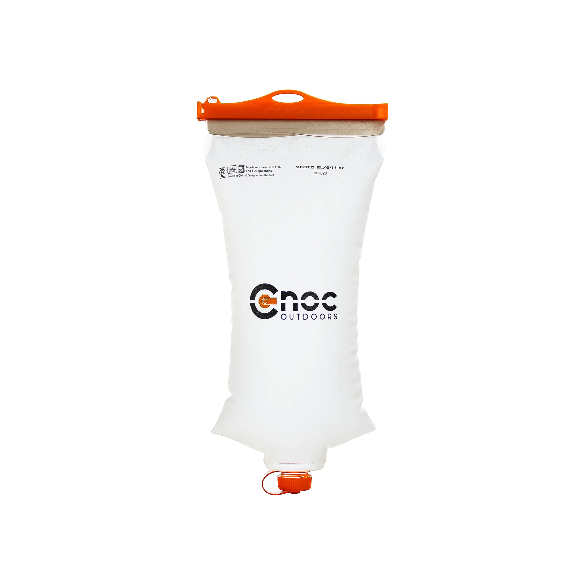 Clear and orange 2L hydration bag featuring the CNOC logo, designed for the CNOC Vecto collapsible water container.