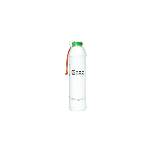 Green CNOC 1L collapsible water bottle, perfect for hiking, featuring a flexible body and durable construction.