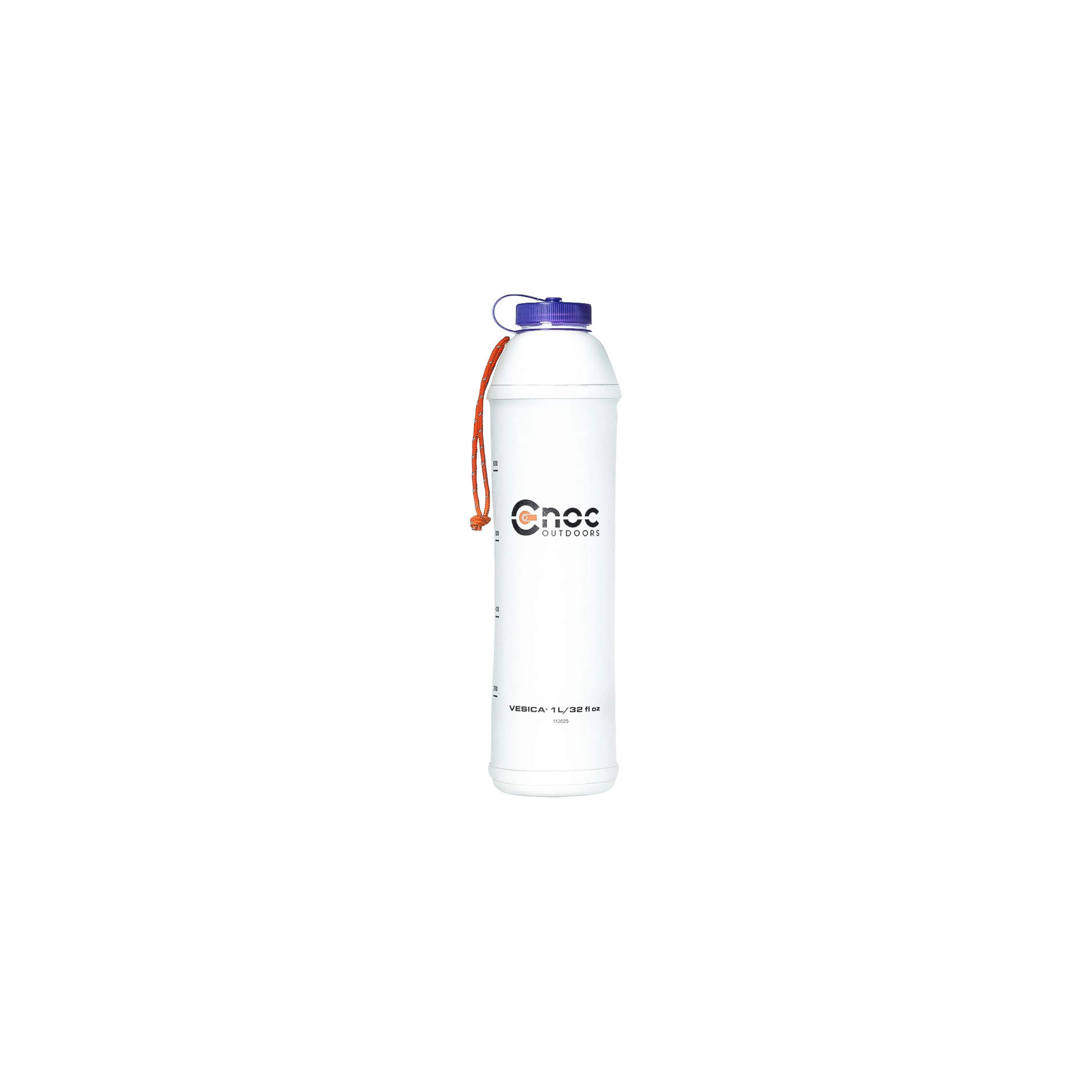 Purple collapsible 1L water bottle with "CNOC" logo, designed for hiking and travel, featuring a rigid top and bottom.