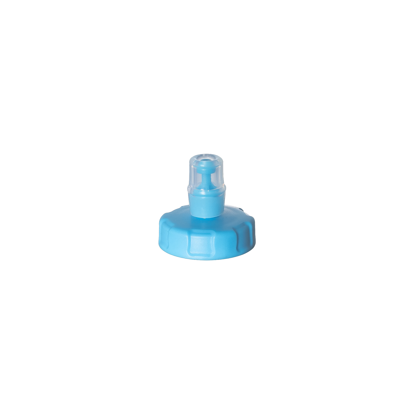 Close-up of a blue CNOC BiteValve cap, showcasing its soft silicone bite and compatibility with 28mm hydration bottles.