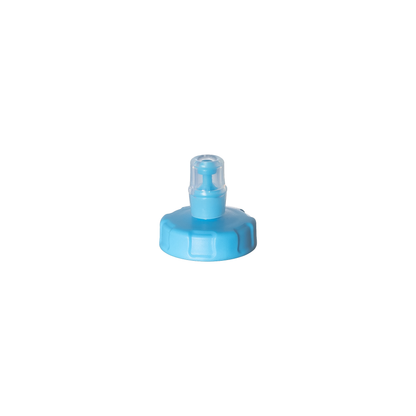 Close-up of a blue CNOC BiteValve cap, showcasing its soft silicone bite and compatibility with 28mm hydration bottles.