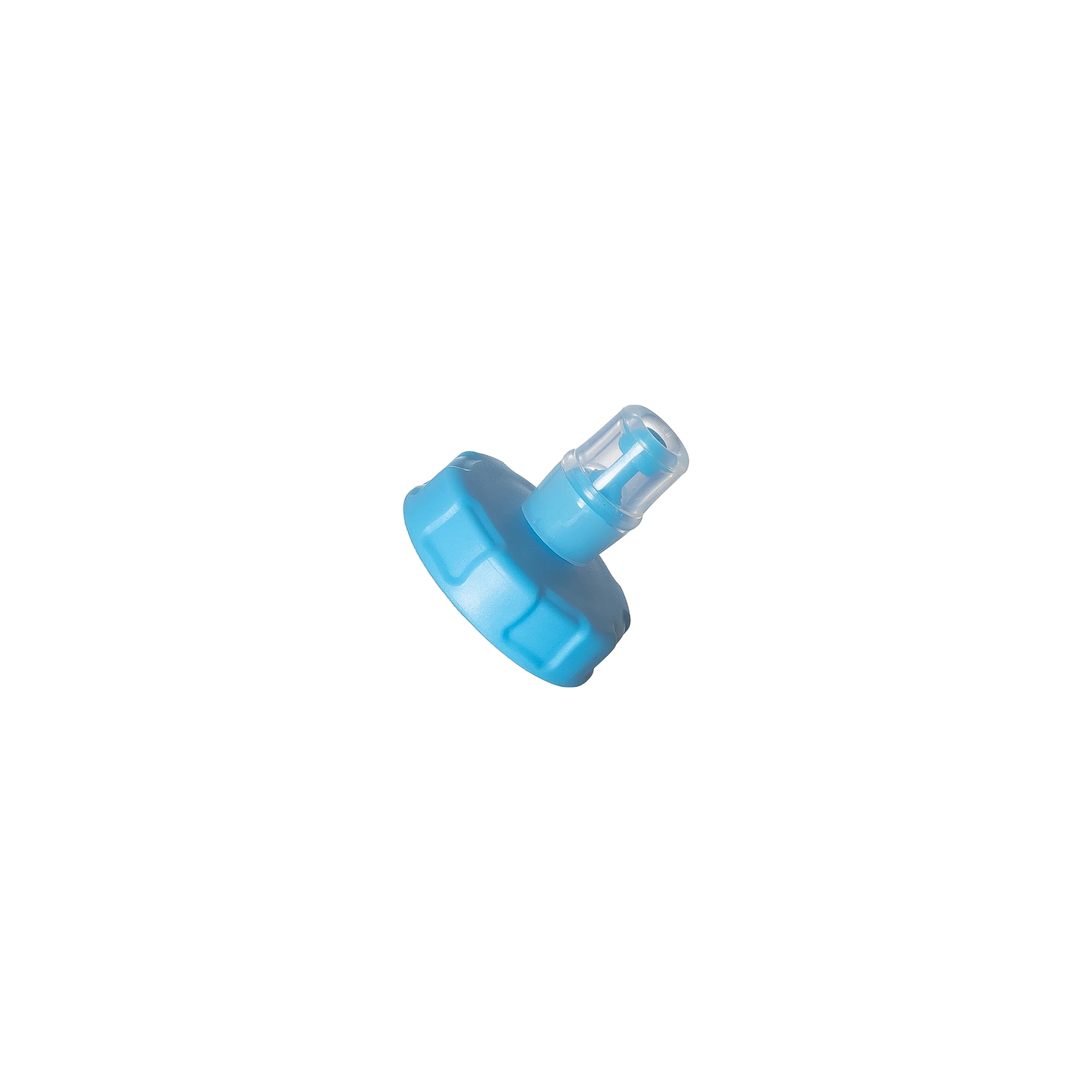Blue BiteValve cap for CNOC hydration systems, designed for quick, spill-free drinking during outdoor activities.