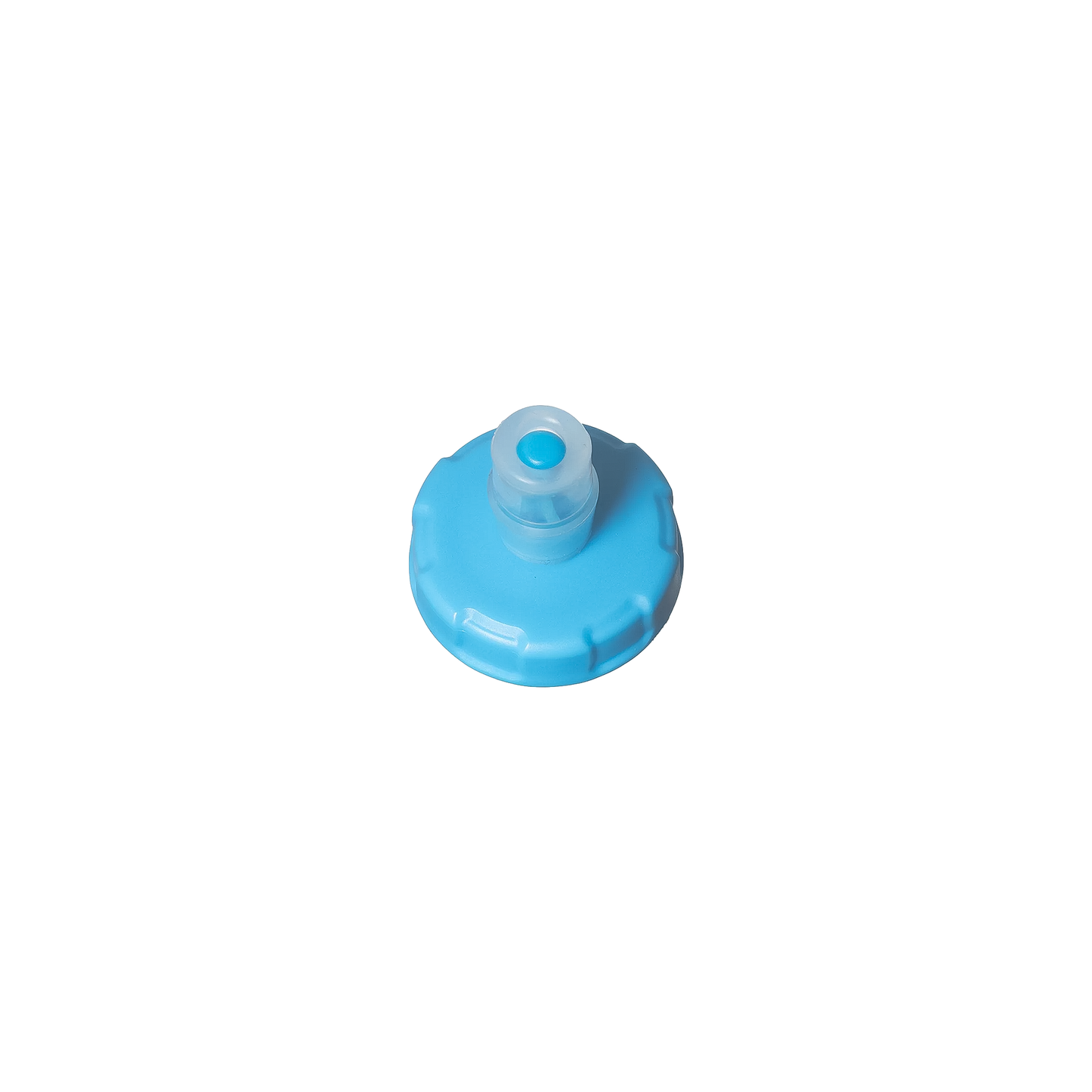 Blue hydration bottle cap on a white background, highlighting its leak-resistant design and comfortable sipping feature.
