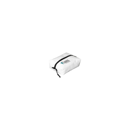 A white CNOC Corral Cube with black zippered designed for organizing small camping essentials.