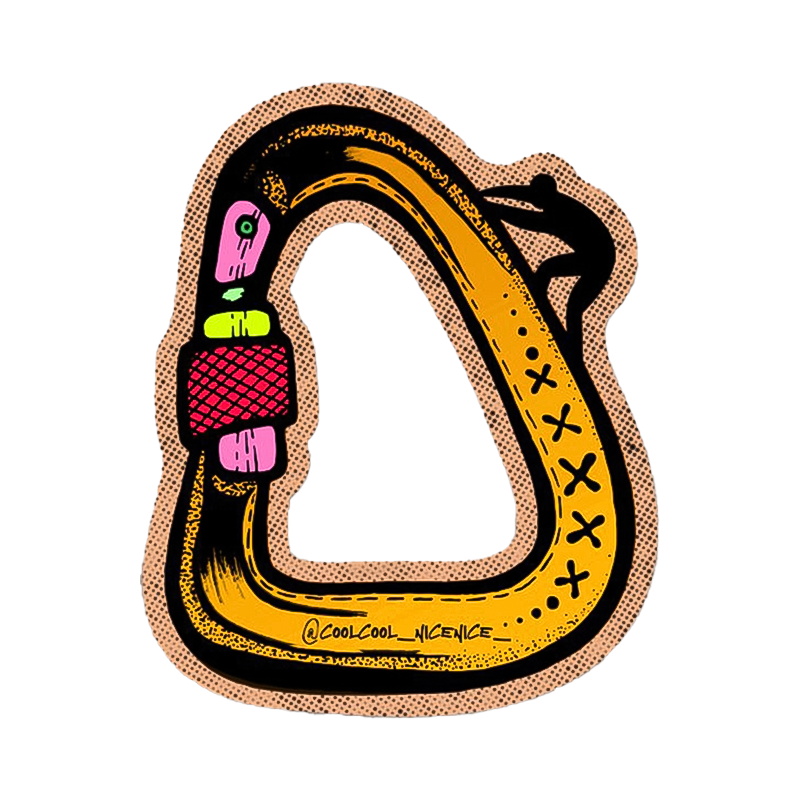 A detailed carabiner-designed sticker, perfect for climbers.