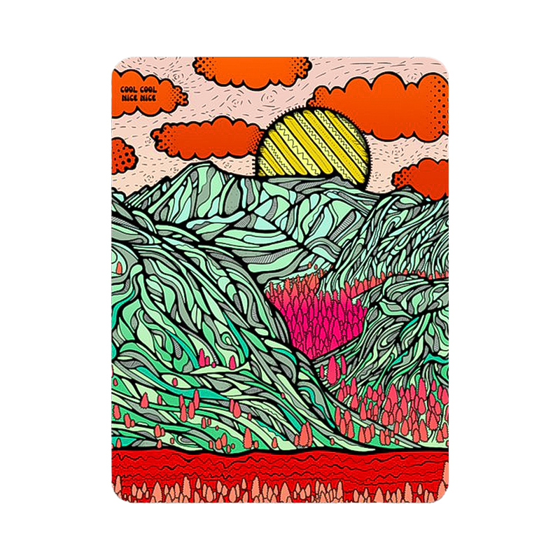 A colorful sticker showcasing a mountain scene that celebrates the outdoors.