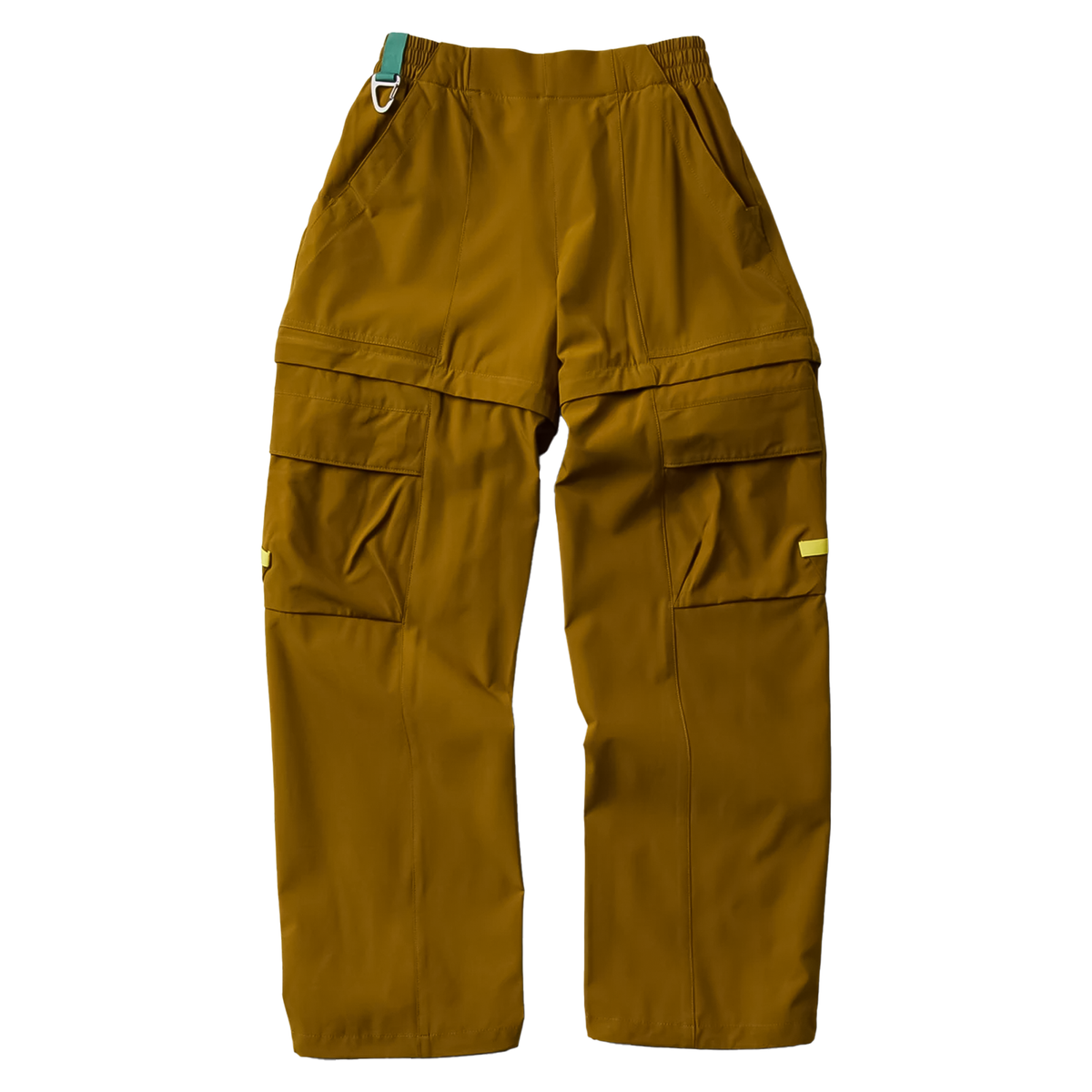 Brown cargo pants with zip-off legs, designed for hiking, featuring pockets and a relaxed fit for comfort and versatility.