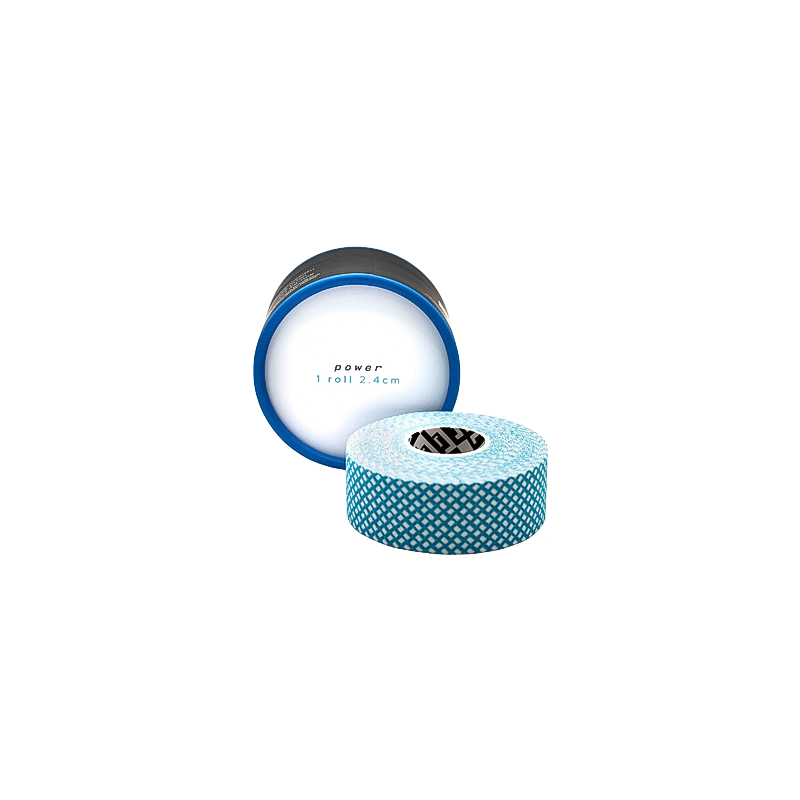 Blue and white climbing tape roll with a patterned design, ideal for finger and wrist protection during climbing activities.