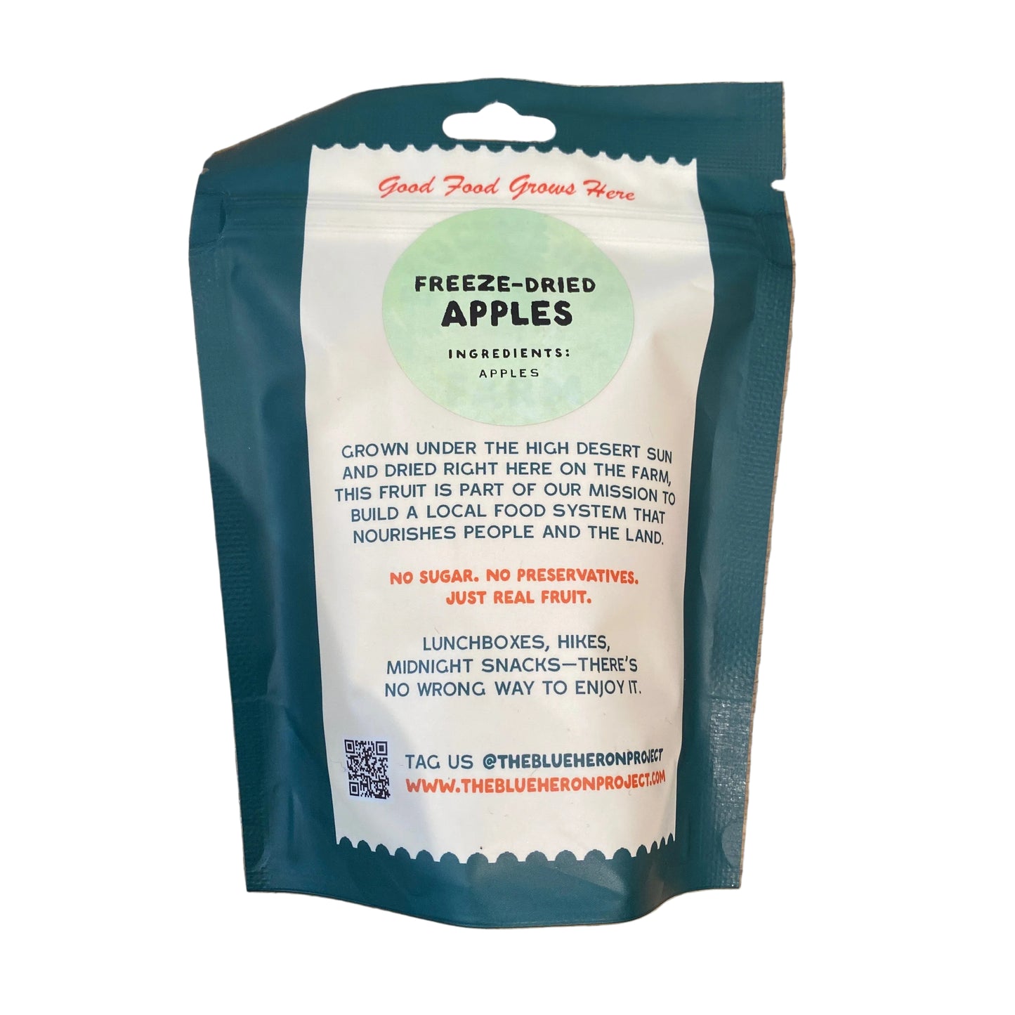 Packaged frozen apples on a wooden surface