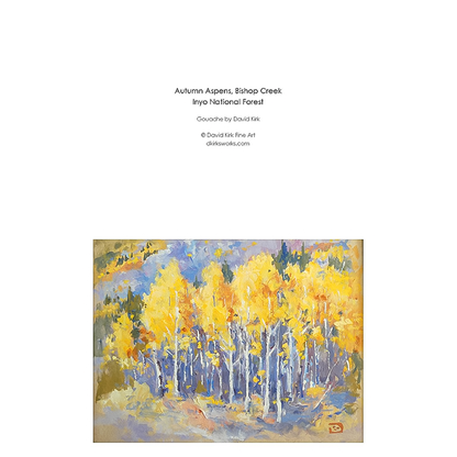 Artwork of aspen trees adorned with golden leaves, showcasing fall beauty on a 5x7" cardstock note card.