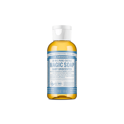 Dr. Bronner's 2 oz. Baby Mild Magic Soap, ideal for outdoor use and washing dirty skin.