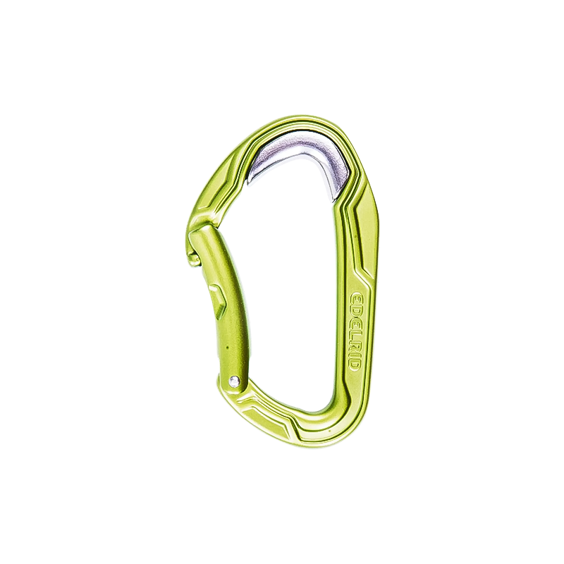 Sturdy green carabiner with a metal hook, perfect for climbers prioritizing safety.