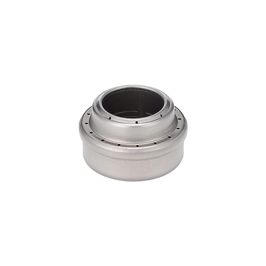 Stainless steel bearing on white background, part of an ultralight alcohol stove for efficient cooking.