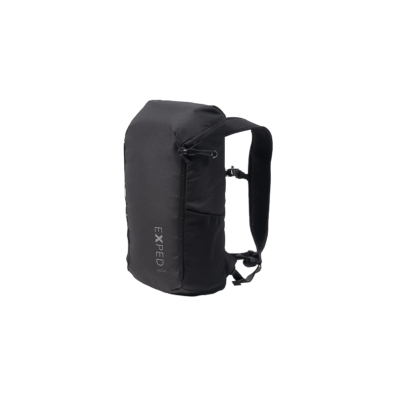Black Exped Summit Hike 15 backpack with a zipper pocket, designed for hiking and daily use, featuring lightweight, durable fabric.