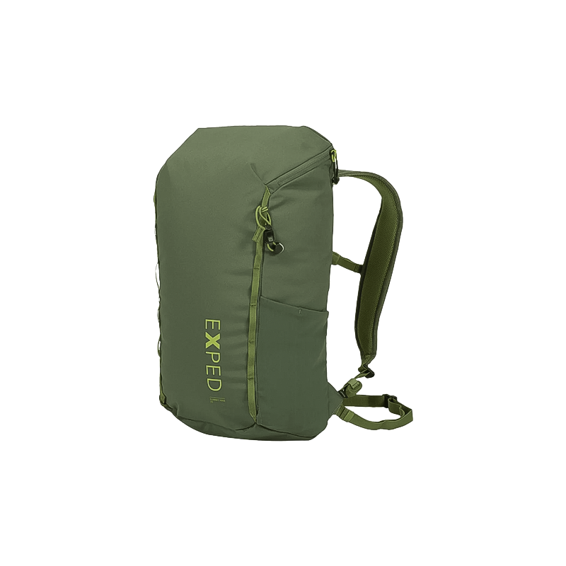 Olive green Exped Summit Hike 25 backpack on a white background, designed for comfort and versatility in outdoor adventures.