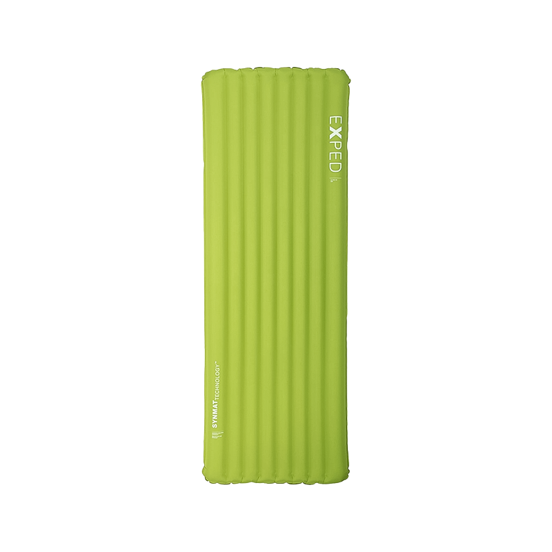 Green inflatable 3R medium sleeping pad on a white background, designed for outdoor warmth.
