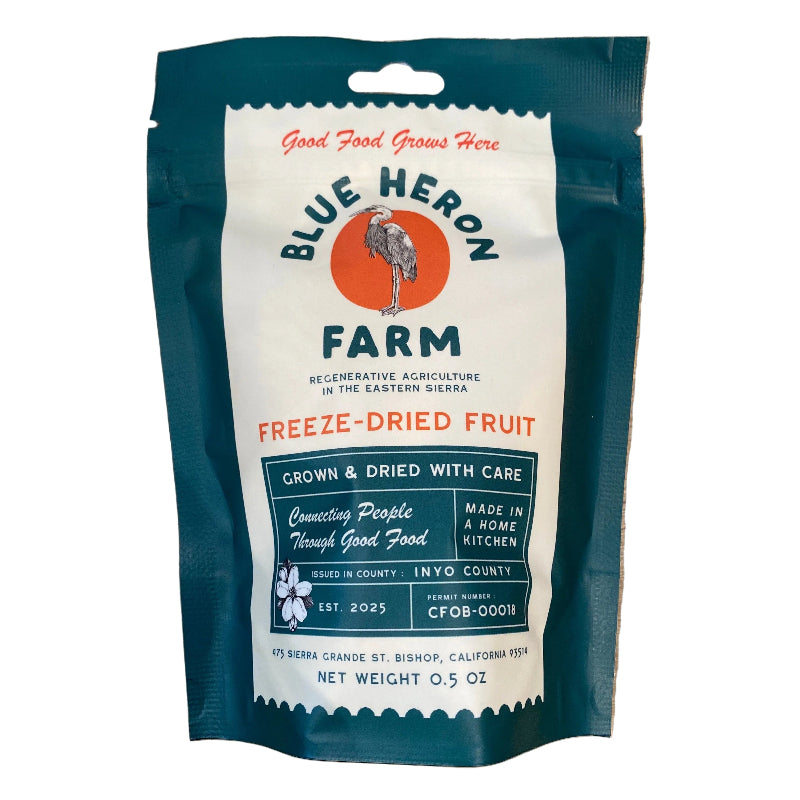 Blue Heron Farm freeze-dried fruit package on a white background