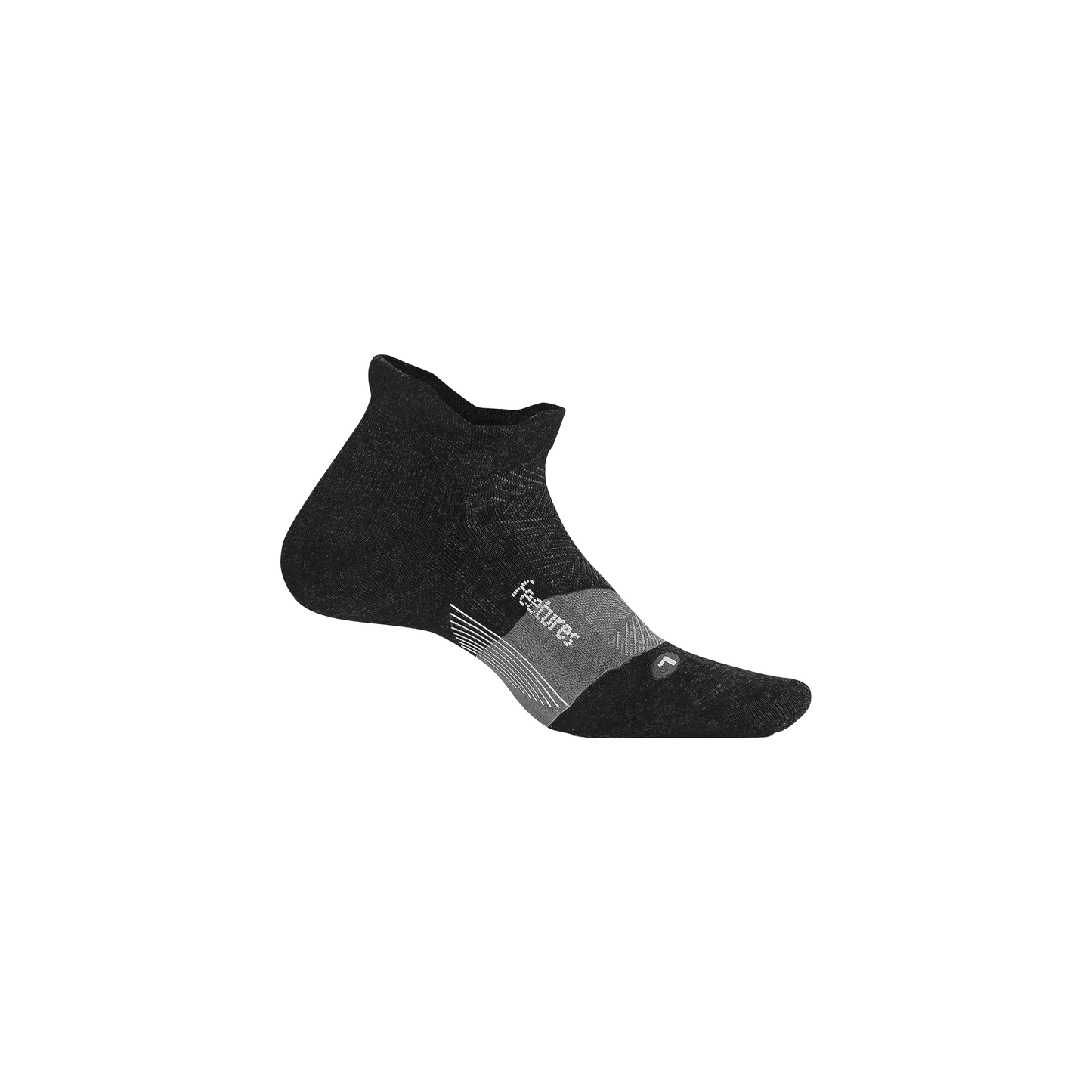 Black socks on a white background, featuring Merino wool blend, targeted compression, and anatomical design for comfort.