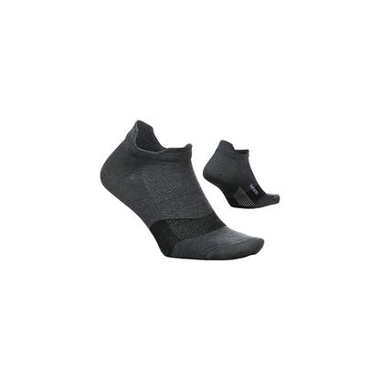 A pair of gray athletic socks on a white background, emphasizing their sporty design and suitability for running.