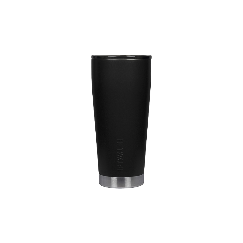 Black 20oz thermos tumbler with a splash-proof lid, ideal for hot or cold beverages, fits in car cup holders, and resists odors.