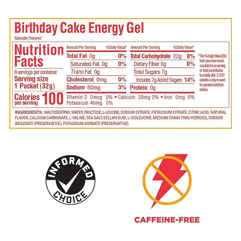 GU Energy Gel in birthday cake flavor, ideal for fast-acting energy and vital nutrients for endurance athletes.