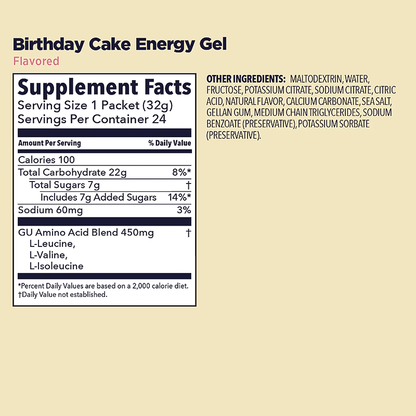 Birthday Cake GU Energy Gel supplement facts