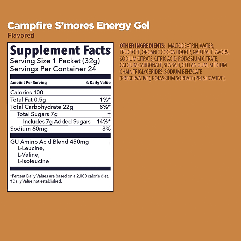 GU Energy Gel campfire s'mores supplement facts