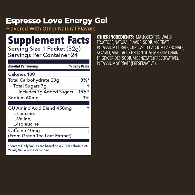 Espresso GU Energy Gel supplement facts