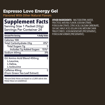 Espresso GU Energy Gel supplement facts