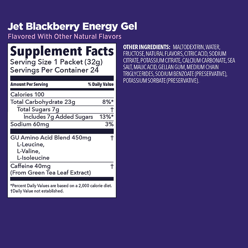 Jet Blackberry GU Energy Gel supplement facts
