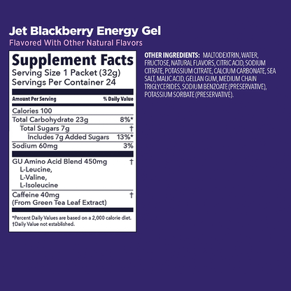 Jet Blackberry GU Energy Gel supplement facts