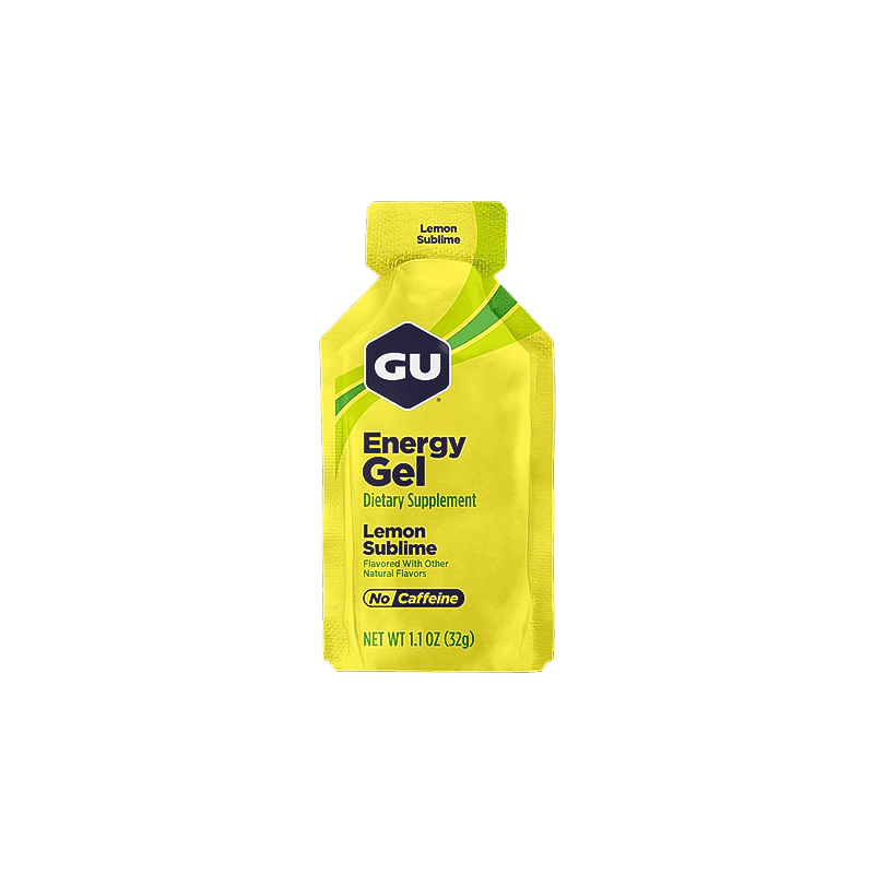 GU Energy Gel in lemonade flavor, a quick fuel for endurance athletes.