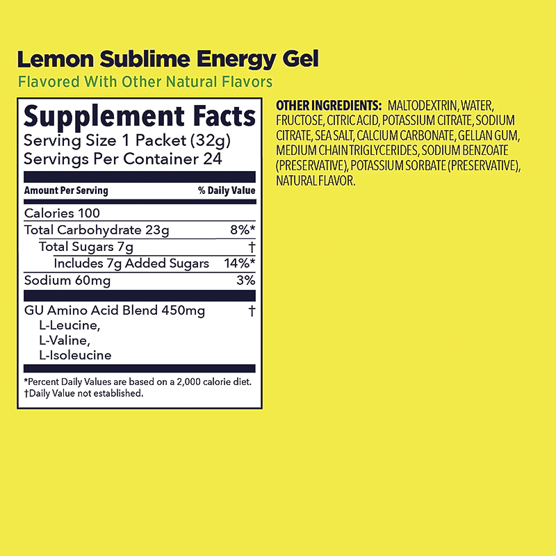 Lemon Sublime GU Energy Gel supplement facts