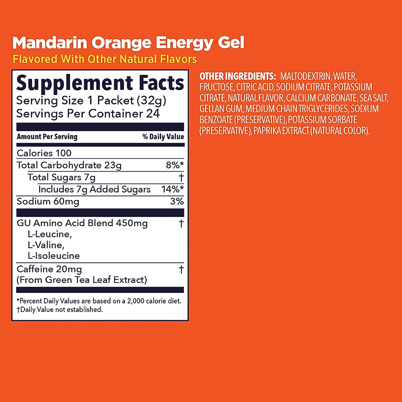 Orange GU Energy Gel supplement facts