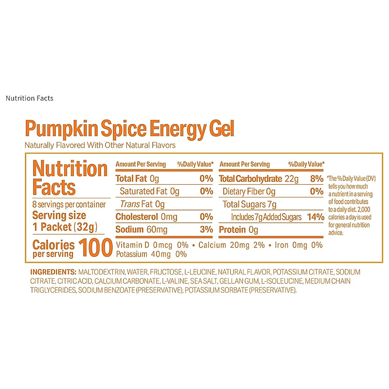 Pumpkin spice energy gel nutrition facts.