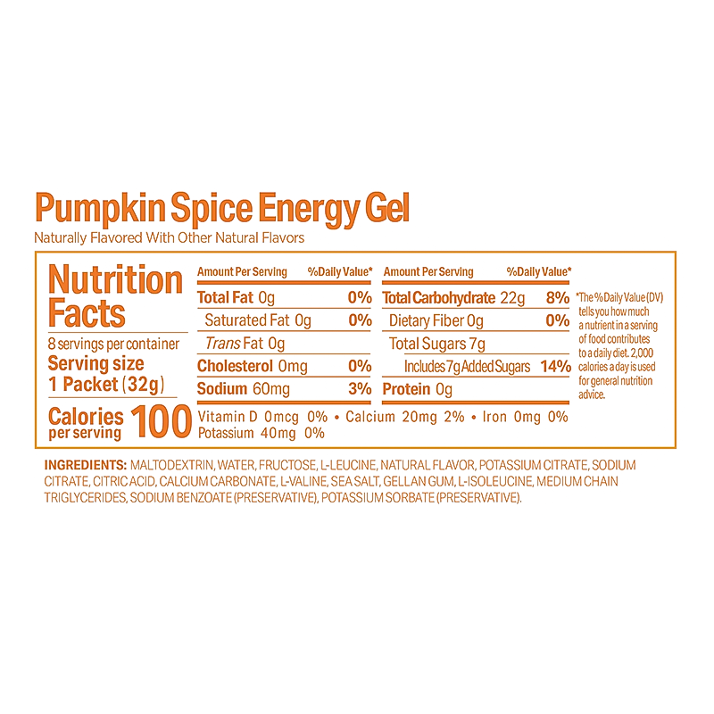 GU Pumpkin Spice energy gel supplement facts