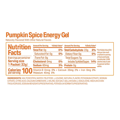 GU Pumpkin Spice energy gel supplement facts