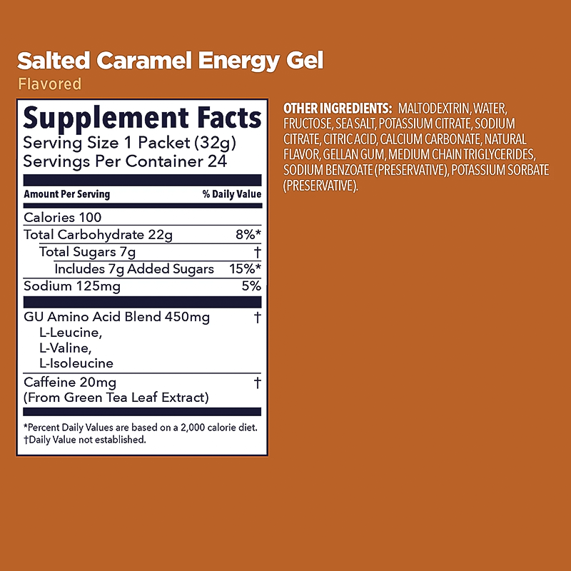 Salted Caramel GU Energy Gel supplement facts