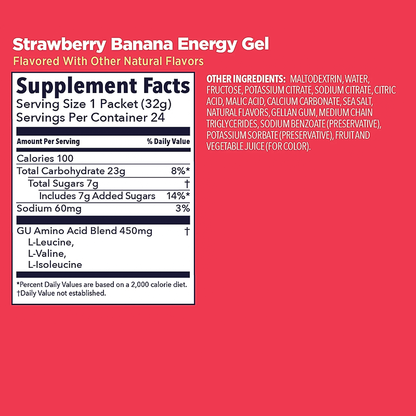 Strawberry Banana GU Energy Gel supplement facts