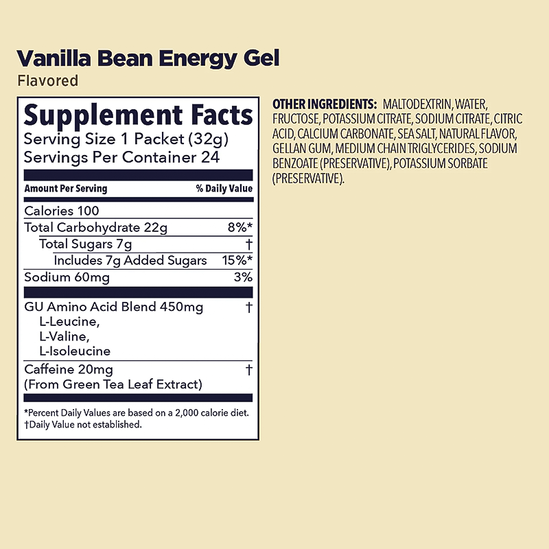 Vanilla Bean GU Energy Gel supplement facts