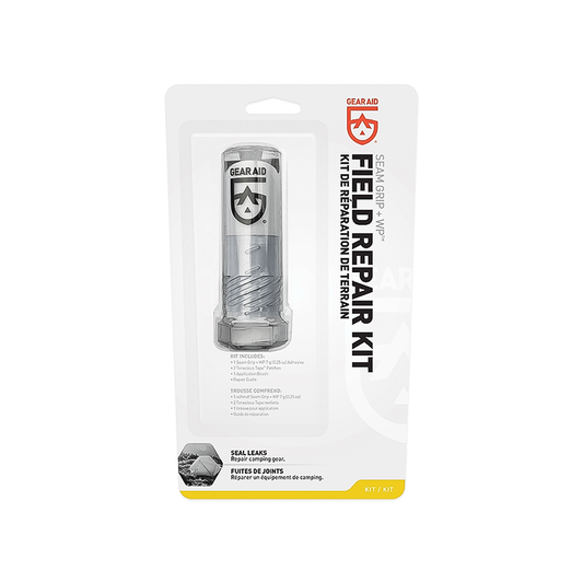 Gear Aid Seam Grip WP Field Repair Kit for waterproof tent and backpack repairs.