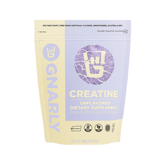 Gnarly Creatine Powder in purple packaging, delivering pure creatine monohydrate to boost energy and support athletic performance.