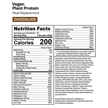 Nutrition facts label for Gnarly Vegan chocolate protein, highlighting 20g protein, fiber, and probiotics for active lifestyles.